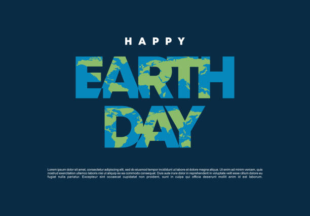 ilustraciones, imágenes clip art, dibujos animados e iconos de stock de feliz celebración del cartel del día de la tierra el 22 de abril en color azul. - earth day