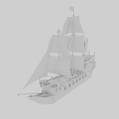 Galleon Ship. Minimal idea concept. 3d illustration