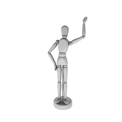Artist manikin - waving lay figure - three-dimensional mannequin Isolated illustration over white background.