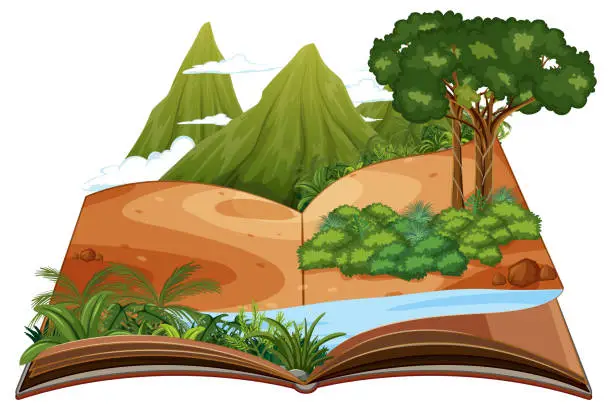 Vector illustration of Pop up book with outdoor nature scene