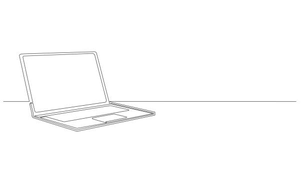 bildbanksillustrationer, clip art samt tecknat material och ikoner med single line drawing of laptop computer - computer line art