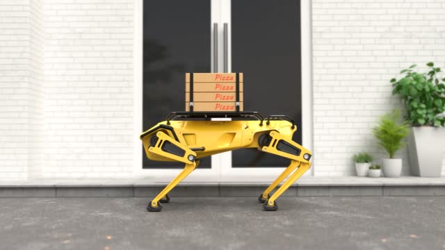 Robot dog delivering pizza