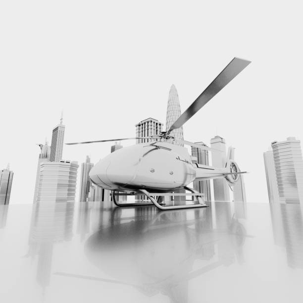 Helicopter on white city background. 3D render