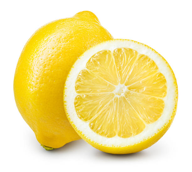 istock Lemon fruit with half isolated. Whole lemon and a half on white background. Lemons isolated. With clipping path. Full depth of field. 1390452909