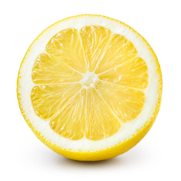 istock Lemon slice isolate. Lemon round slice. Lemon slice with zest isolated. Cut lemon fruit with clipping path. 1390452910