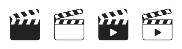 Clapper board icon set. Open and closed movie clapper. Vector EPS 10