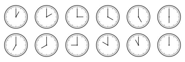 ilustraciones, imágenes clip art, dibujos animados e iconos de stock de conjunto de iconos de reloj para cada hora. aislado. vector eps 10 - 8 oclock