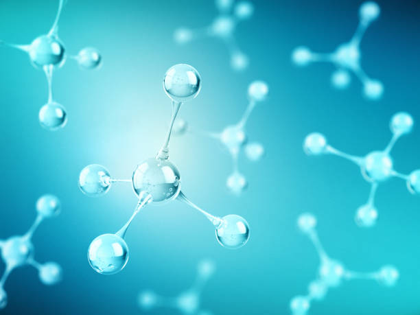 istock Molecule or atom structure on blue background. Science, medical, chemistry and biotechnology concept. 3d rendering 1390458625