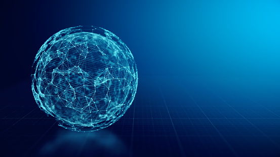 Concept of Global Network, internet communication. 3d illustration on blue background