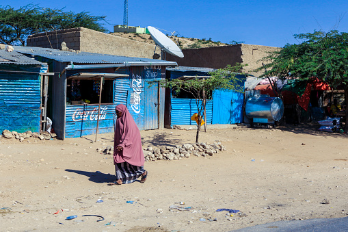 Hargeisa, Somaliland - November 10, 2019: City scape View of the Poor Area of the Capital  Streets
