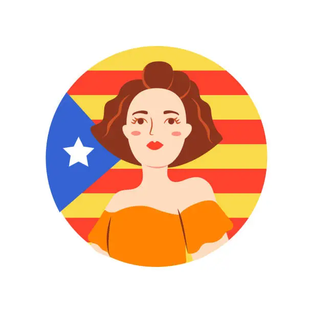Vector illustration of The Catalan girl portrait, and avatar with a flag for stickers, and social media