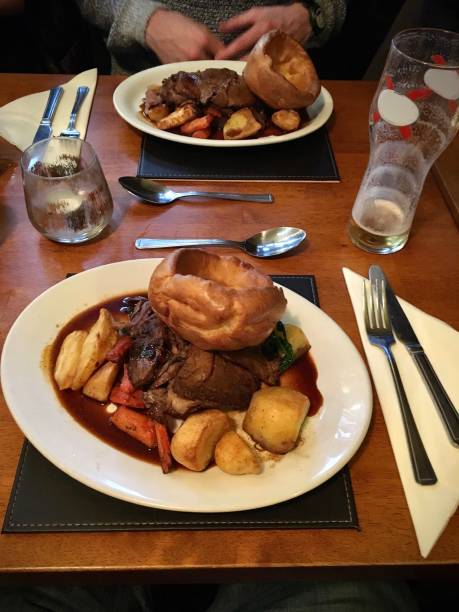 A British Sunday roast dinner. stock photo