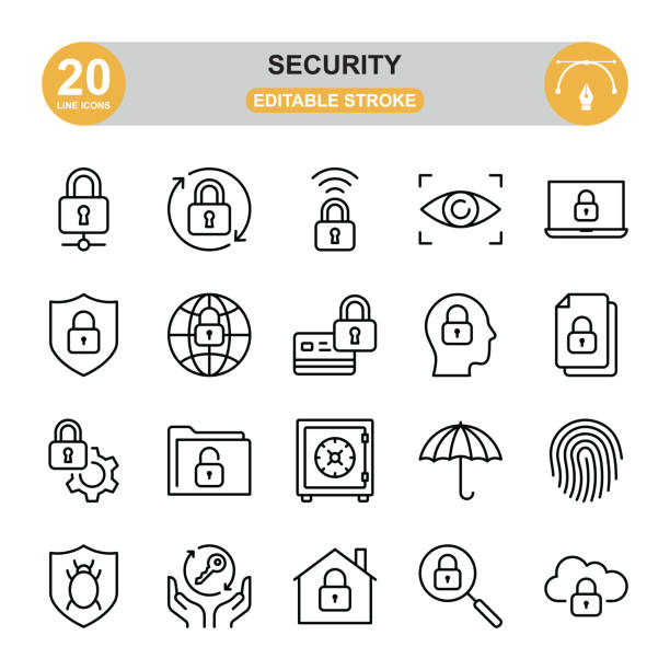 セキュリティラインアイコンセット。編集可能なストローク。ピクセルパーフェクト。 - padlock lock security system security点のイラスト素材／クリップアート素材／マンガ素材／アイコン素材