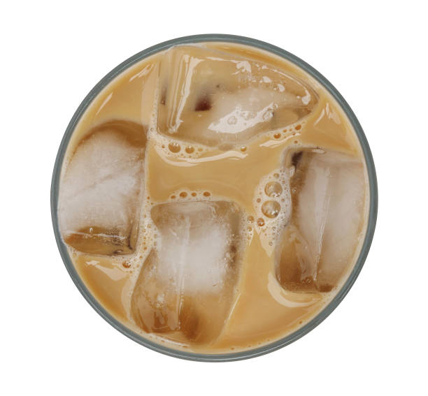 istock Coffee latte cappuccino with ice in glass top view isolated on white background, clipping path included 1390471120