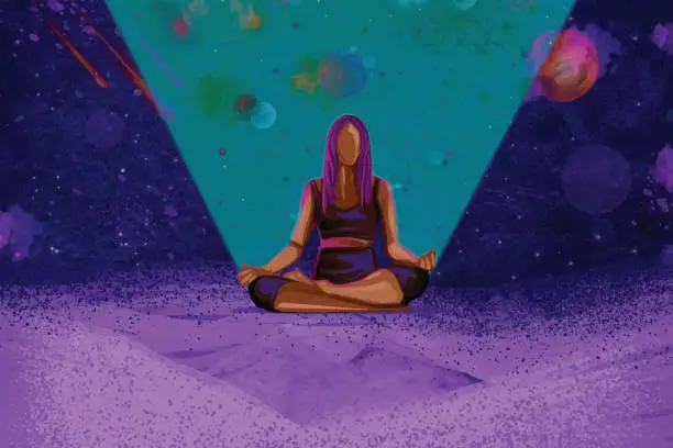 Vector illustration of Yoga and connecting with Cosmos