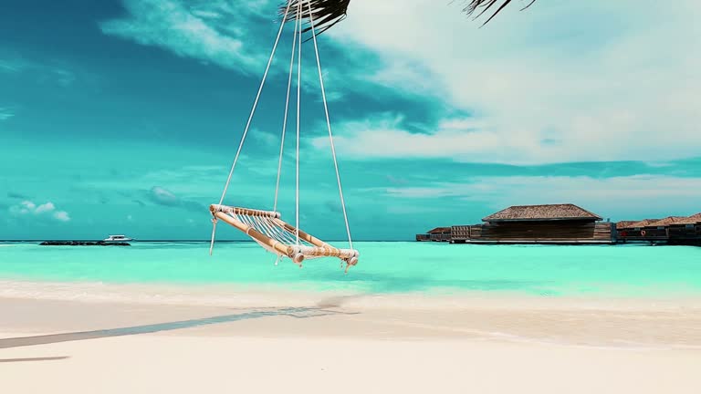 Swing on tropical ocean beach,Maldives stock video