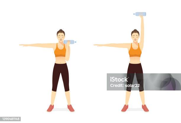 Sport Women Using Water Bottle Doing Exercise With Biceps Curl To Shoulder  Press Position Illustration About Quick And Easy Exercise With Equipment At  Home Stock Illustration - Download Image Now - iStock