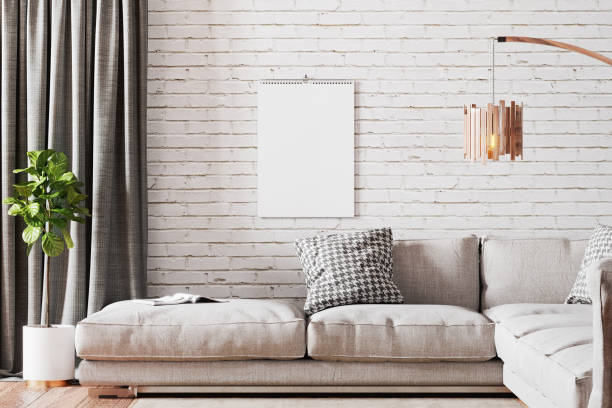 Hanging calendar in modern interior mockup