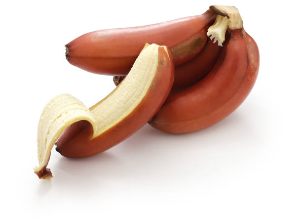 a bunch of ripe red banana isolated on  white background