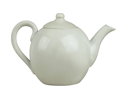 Retro white ceramic teapot isolated on white background