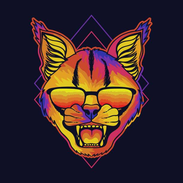 istock Caracal angry colorful wearing a eyeglasses vector illustration 1390495630