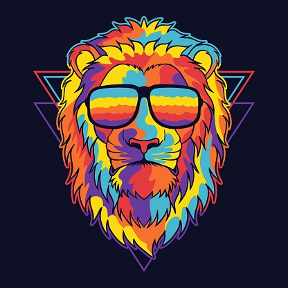 Lion colorful wearing a eyeglasses vector illustration for your company or brand