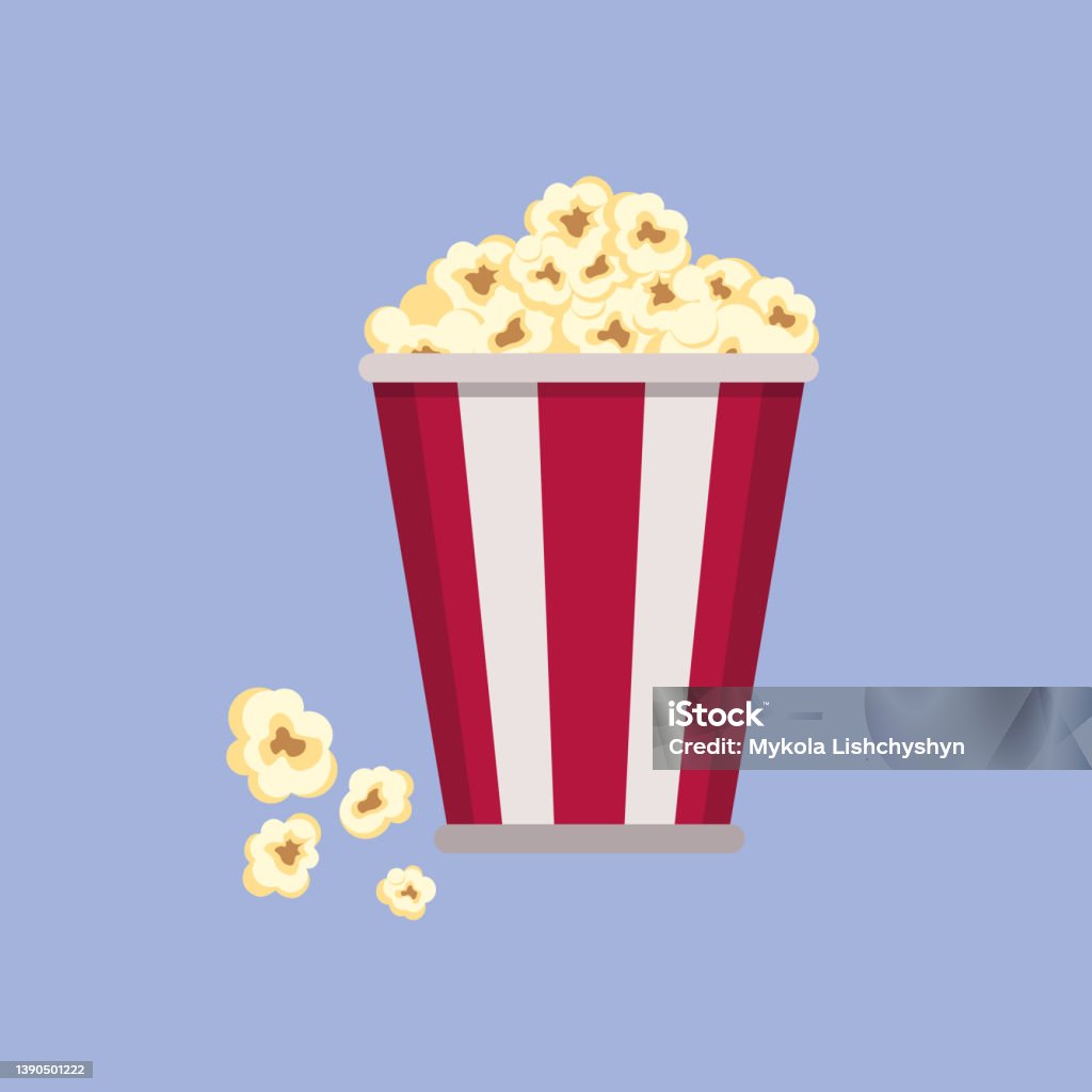 Fresh Popcorn In Cartoon Style Vector Popcorn Box To Go To The Cinema  Isolated On A Blue Background Stock Illustration - Download Image Now -  iStock
