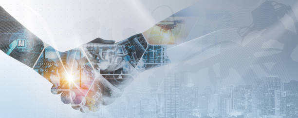 istock Global industry concept.Manager Ai Technical Industrial Engineer working and control robotics with monitoring system Automation robot arm software and icon industry network connection on tablet. 1390508426