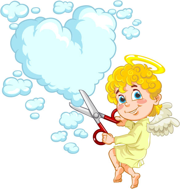 angel baby schneiden mit der schere. - angel cherub heart shape smiling stock-grafiken, -clipart, -cartoons und -symbole