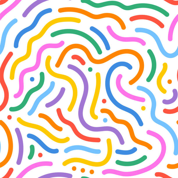 ilustrações de stock, clip art, desenhos animados e ícones de colorful line doodle seamless pattern - multi colored background