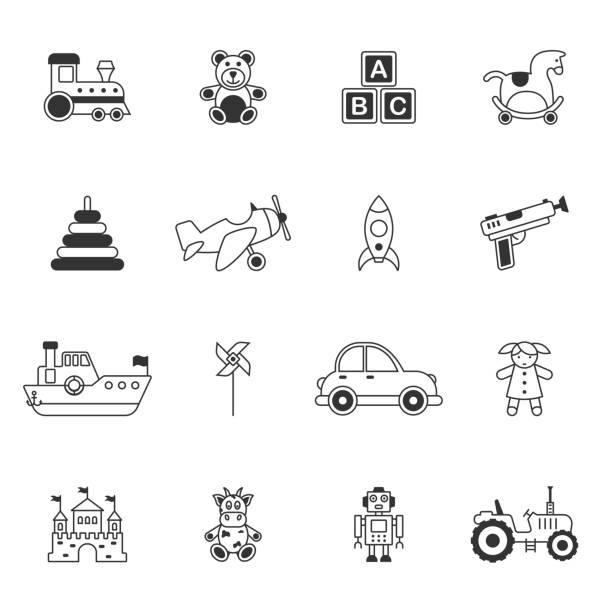 Toy icon set. Outline toy collection. Isolated on a white background. Vector illustration. Toy icon set. Outline toy collection. Isolated on a white background. Flat vector illustration. ursus tractor stock illustrations