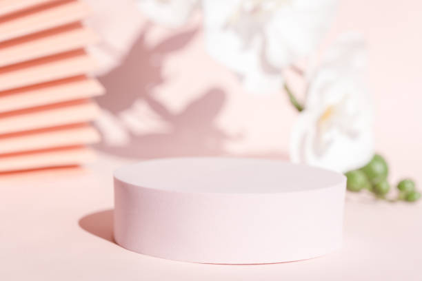 istock Modern packaging design, pastel color backdrop, flowers and fan. 1390526127