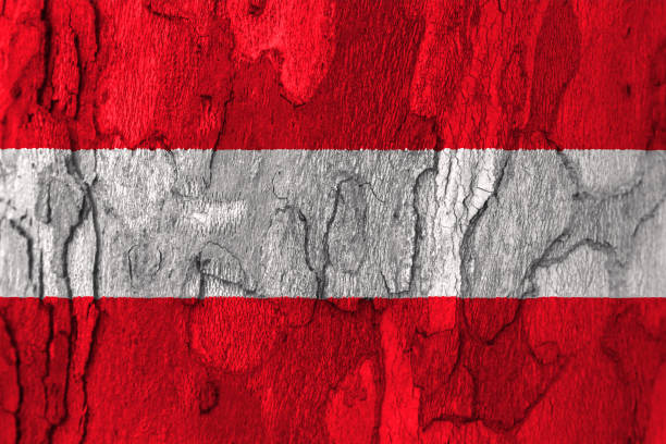 istock Texture of the Flag of Austria on a decorative tree bark. 1390527042