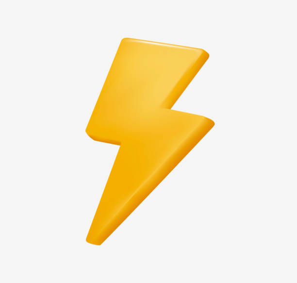 istock Gold thunderbolt sign 3d icon. Yellow charger symbol for various devices. Minimalistic electrical discharge. Charging 1390529484