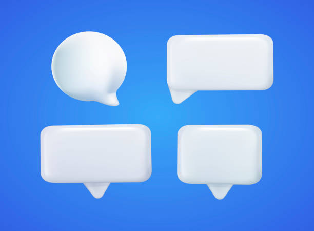 Set of four 3D speech bubble icons, isolated on blue background. 3D Chat icon set. Set of 3d speak bubble. Chatting box Set of four 3D speech bubble icons, isolated on blue background. 3D Chat icon set. Set of 3d speak bubble. Chatting box, message box. 3D Web Vector Illustrations. 3D Chat icon set. Balloon 3d style. speech stock illustrations