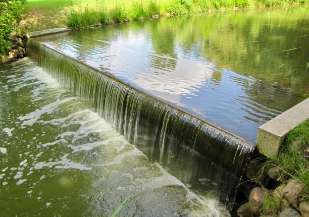 cascade of the river in the summer park