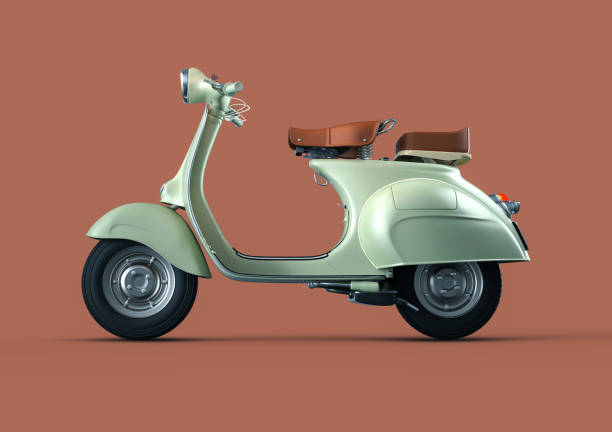 istock Retro scooter a pale bluish green profile view.. 1390530042