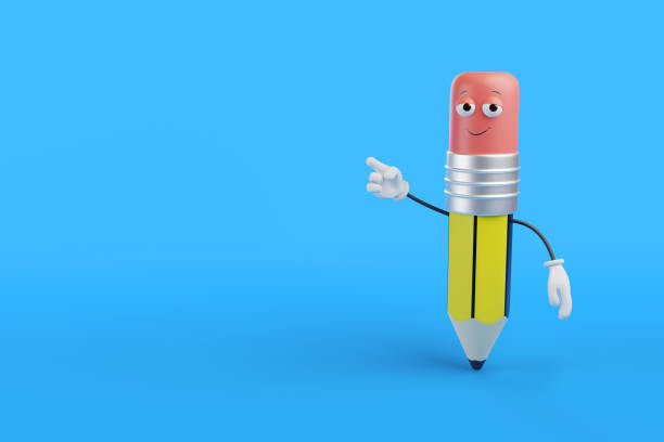 Pencil cartoon character with copy space. 3d illustration.