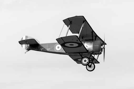 Replica Sopwith Pup WW1 biplane in British military colors.