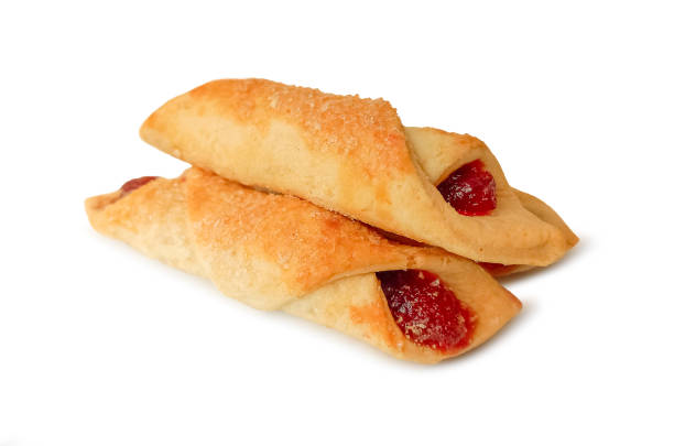 Bagels cookies in sugar with jam isolated on a white background