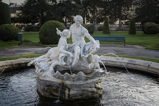 Triton and Naiad fountain at Maria Theresa Square (Maria Theresien Platz) by Edmund Paul Andreas Hofmann von Aspernburg, 1894- Vienna, Austria