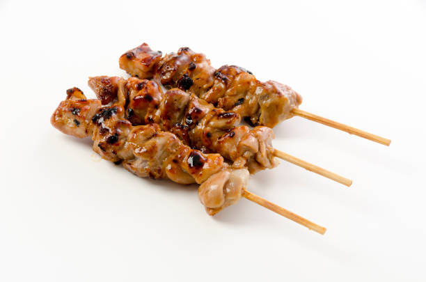 Yakitori, Japanese style skewered chicken Yakitori, Japanese style skewered chicken chicken skewer stock pictures, royalty-free photos & images