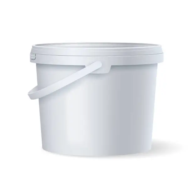 Vector illustration of White plastic bucket mockup, realistic template of food packaging container for product