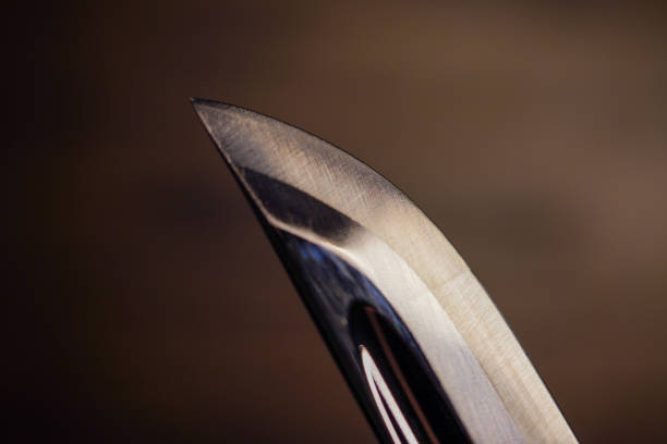 Sharp bayonet knife for attack. View from above.
