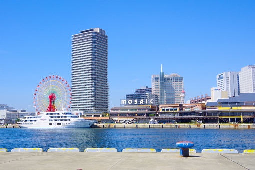 Kobe, Japan- May 6, 2021: This is the scenery of Kobe Port on a sunny day in Japan.