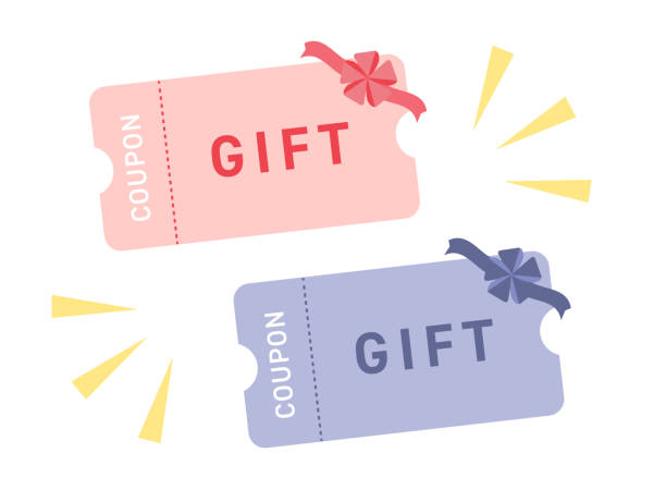 ilustraciones, imágenes clip art, dibujos animados e iconos de stock de ilustración de un certificado de regalo con una cinta - ticket event ticket stub coupon