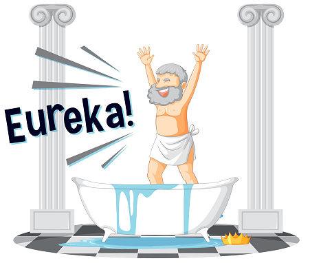 Happy Archimedes in bath cartoon illustration