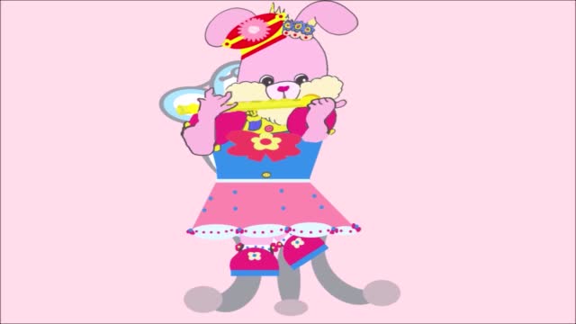 Bright Sweet Pink Girl Cartoon Bunny Rabbit Playing Flute Melody of Public Domain 