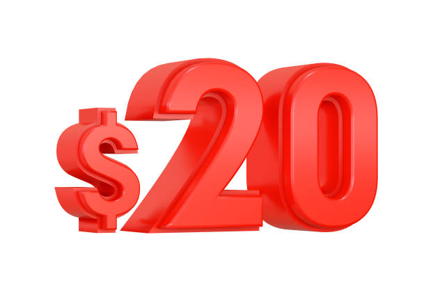 istock Red 20 twenty dollars price symbol isolated on white background 1390565435