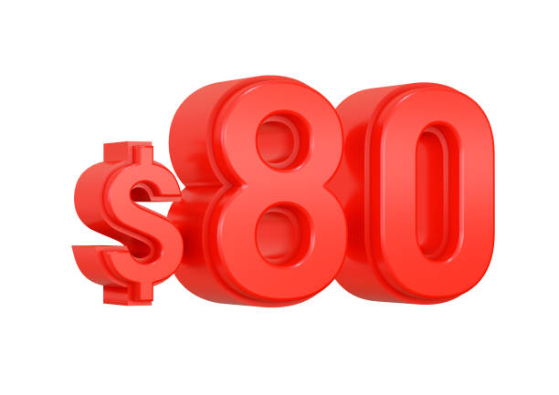 istock Red 80 eighty dollars price symbol isolated on white background 1390565448
